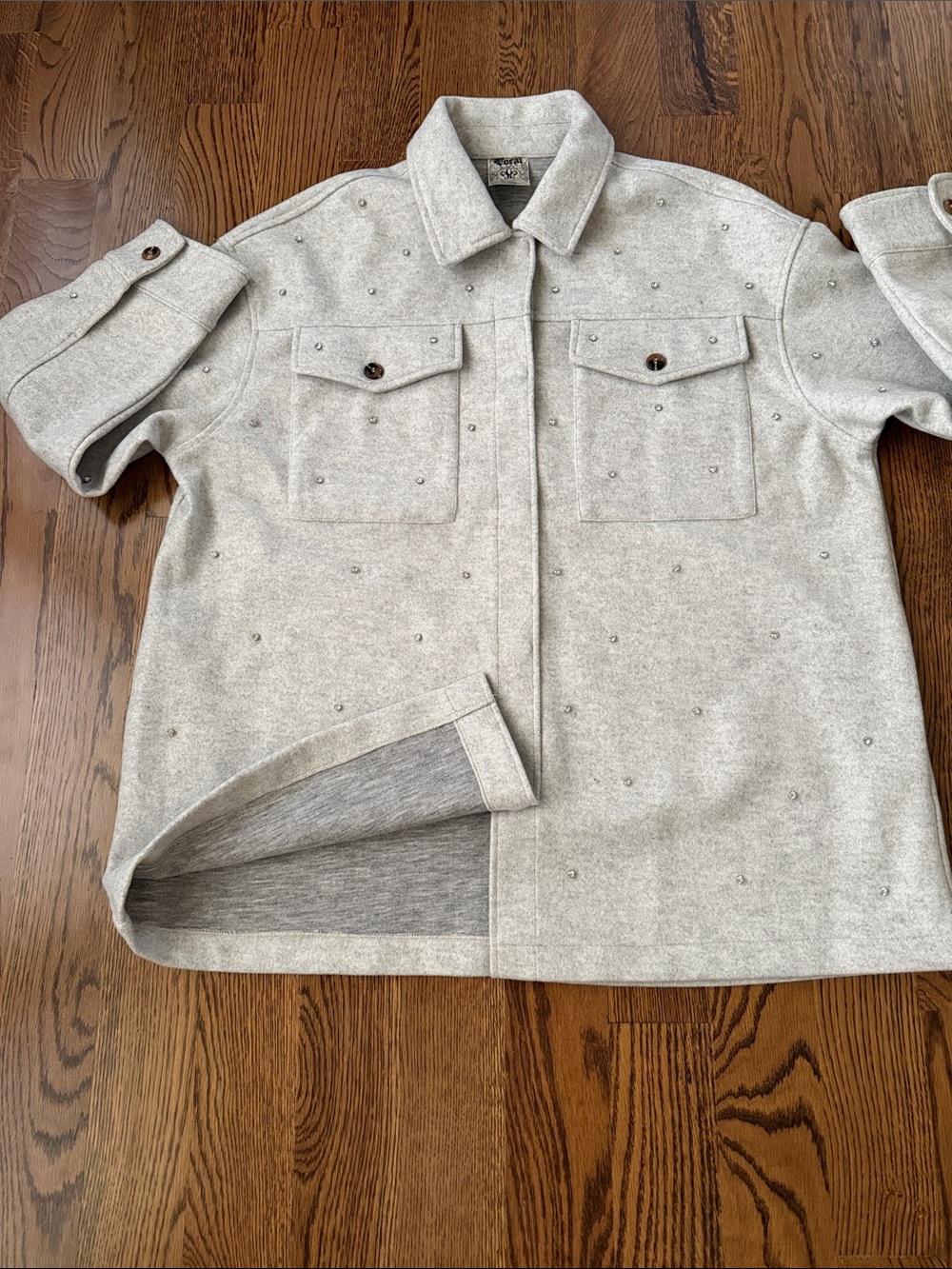 Vocal grey shacket with rhinestone studs medium - Picture 13 of 16